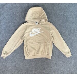 Nike Sportswear Club Fleece Hoodie Large Tan White Graphic Logo
